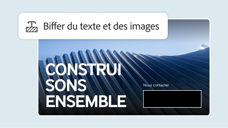 Outil Caviarder le texte et les images sur une diapositive de contact « Let's build together » dont les coordonnées sont masquées en noir