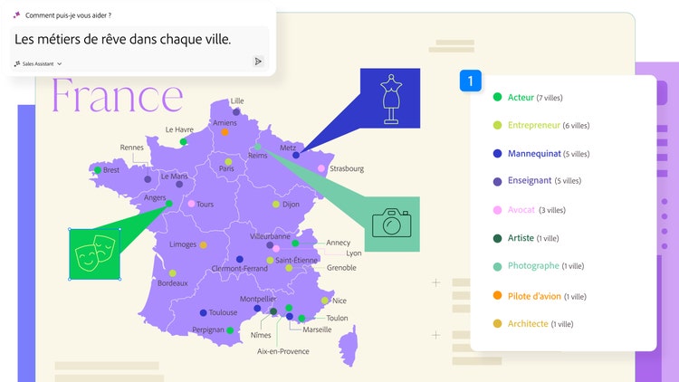 Carte des métiers de rêve des Français par ville.