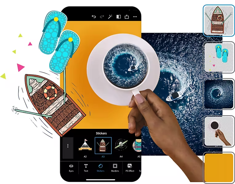 Utilisation de Photoshop Express sur un appareil mobile pour retoucher un groupe d’images