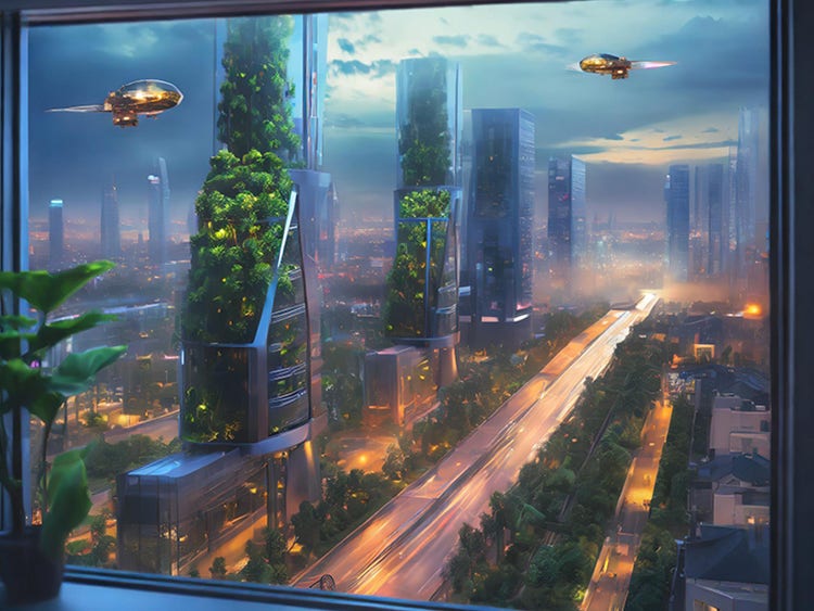Paysage urbain futuriste généré par l'IA à l'aide d'Adobe&nbsp;Firefly