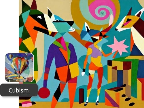 Animaux générés dans un style cubiste par Firefly