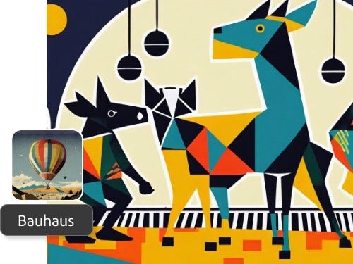 Animaux générés dans un style Bauhaus par Firefly
