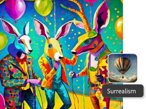 Animaux générés dans un style surréaliste par Firefly