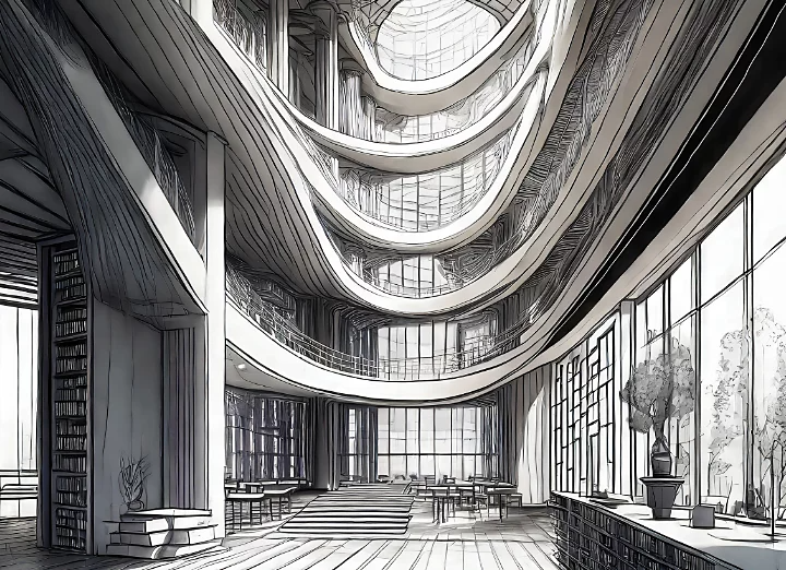 Esquisse architecturale d’une bibliothèque