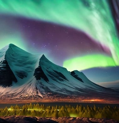 La plus haute montagne au monde, de nuit, avec des aurores boréales