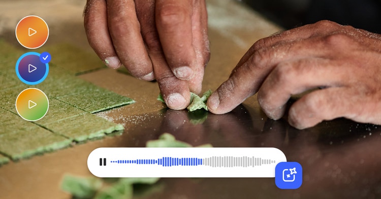 Mains pétrissant une pâte, avec une forme d'onde évoquant la génération de contenu vocal