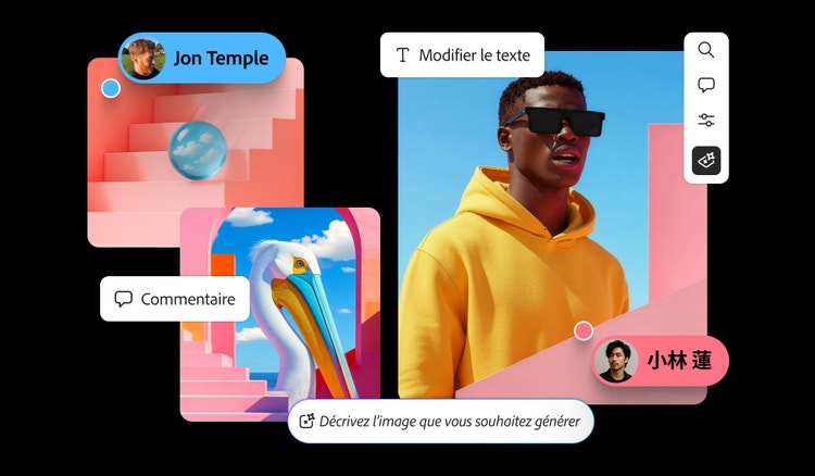 Interface de l’outil de création de moodbards en ligne avec des vignettes d’images, notamment une composition abstraite et une photo de mode, ainsi que des outils pensés pour le storytelling visuel