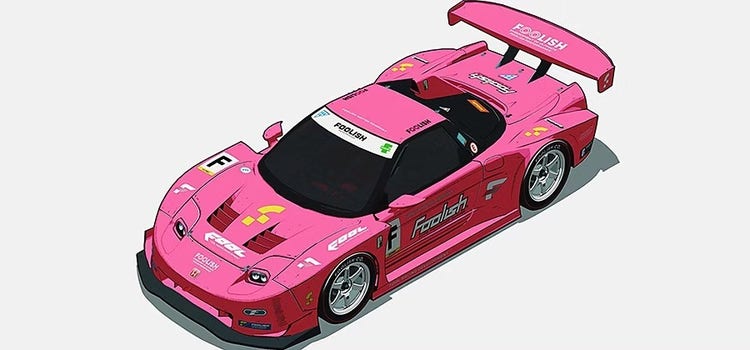 Ein rosa Rennwagen mit Cel-Shading-Effekten. © Bao T. Nguyen auf Behance