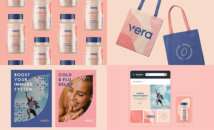 Collage des produits et supports marketing d’une marque