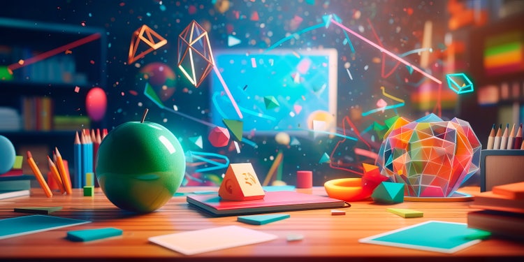 un bureau d'enfant où des objets s'envolent