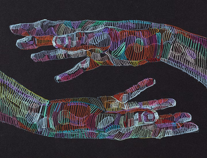 Dessin artistique de mains humaines
