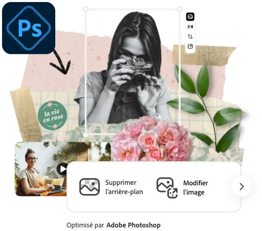 Donnez une nouvelle dimension à vos photos.  Utilisez Photoshop Express, l’application mobile tout-en-un qui permet de retoucher des photos, d’utiliser des filtres et des découpes, et de créer des collages et des albums pour raconter une histoire. 