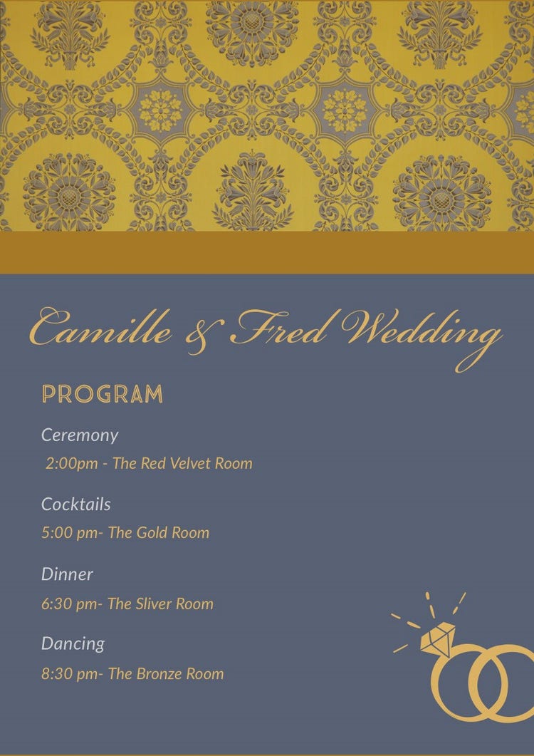 Yellow and Blue Wedding Ceremony Program
