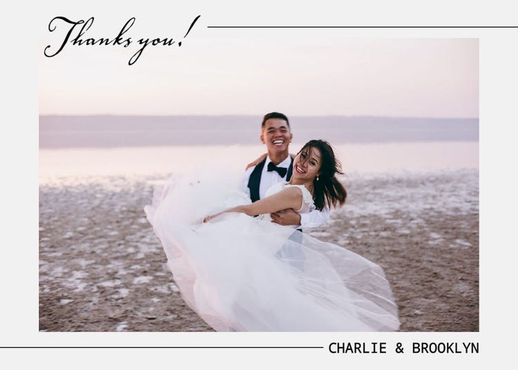 Black & Gray Line Frame Wedding Thank You Card
