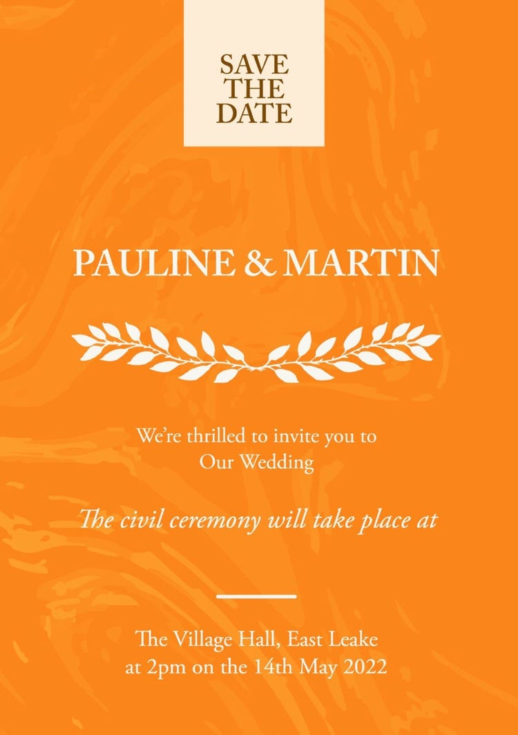 Orange and Cream Minimal Save The Date Wedding Invitation A5