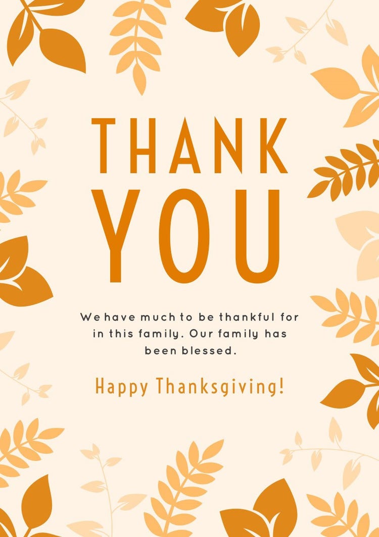 Beige Thanksgiving Thank You Card