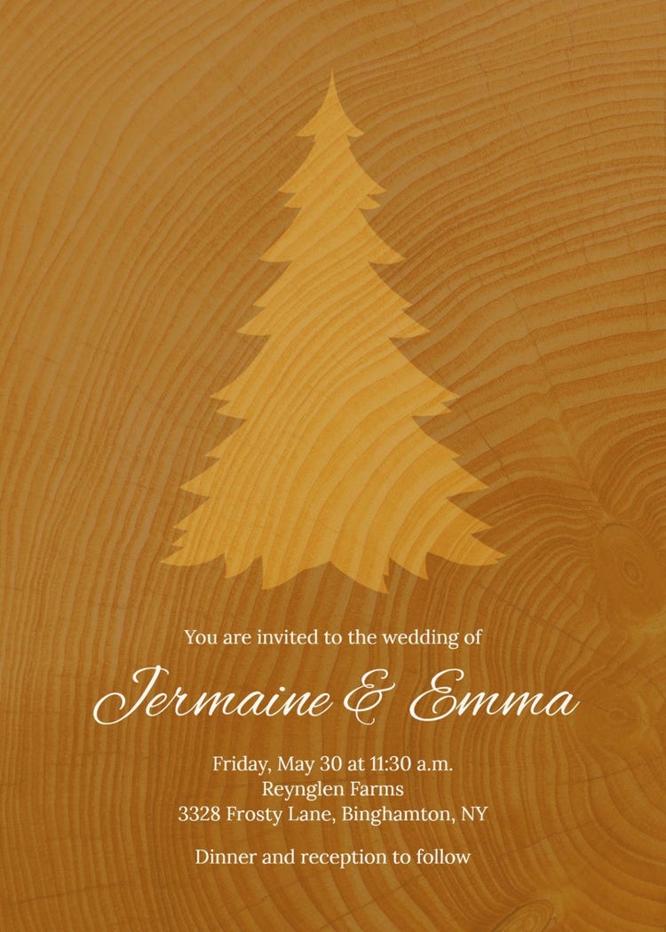 Brown Wood and Tree Rustic Wedding Invitation