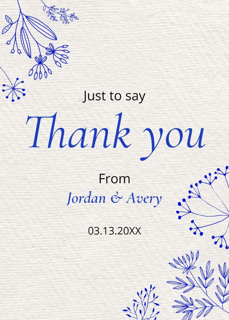 Grey, Black and Blue Thank You Card