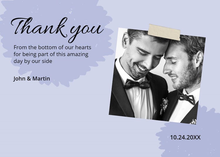 Lavender and Black Wedding Thank You Card