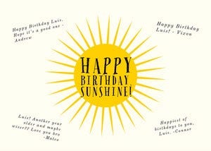 Yellow Sunshine Shareable Group Birthday Card Group Birthday Card