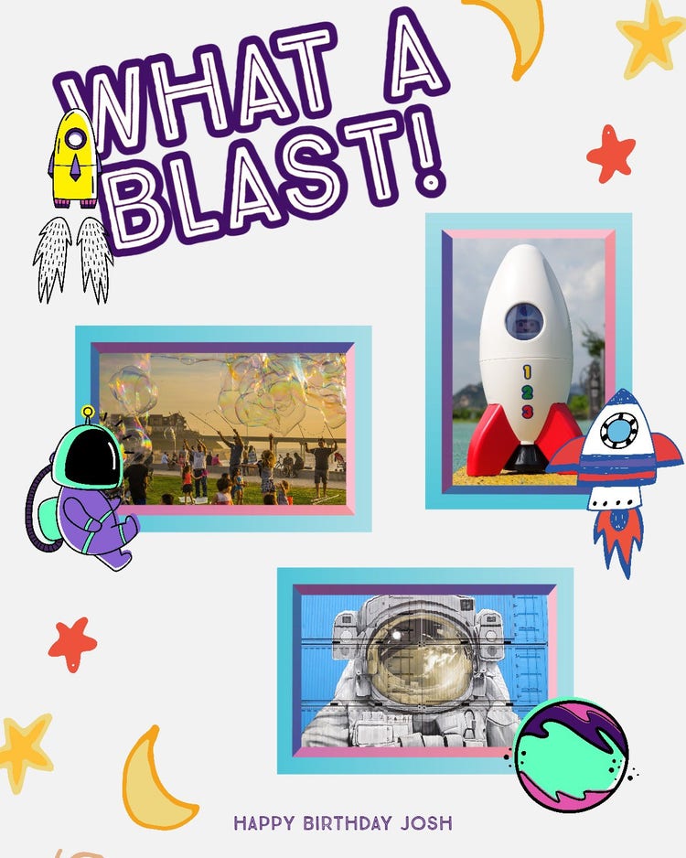 White Yellow Bright Neon Astronaut Space Kids Party Instagram Collage