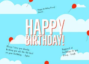 Blue Sky and Red Balloon Shareable Group Birthday Card Arrière-plans Zoom