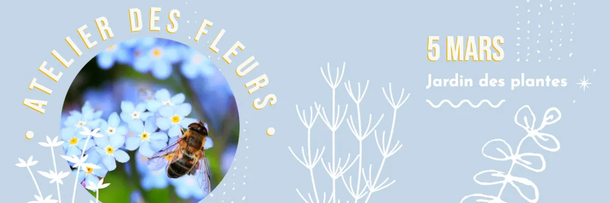 Blue and White Workshop Flowers Event Banner
