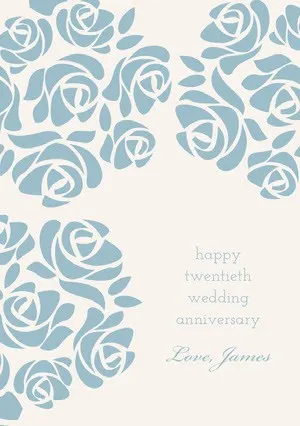 Blue Elegant Floral Happy Marriage Anniversary Card with Roses Anniversary Card