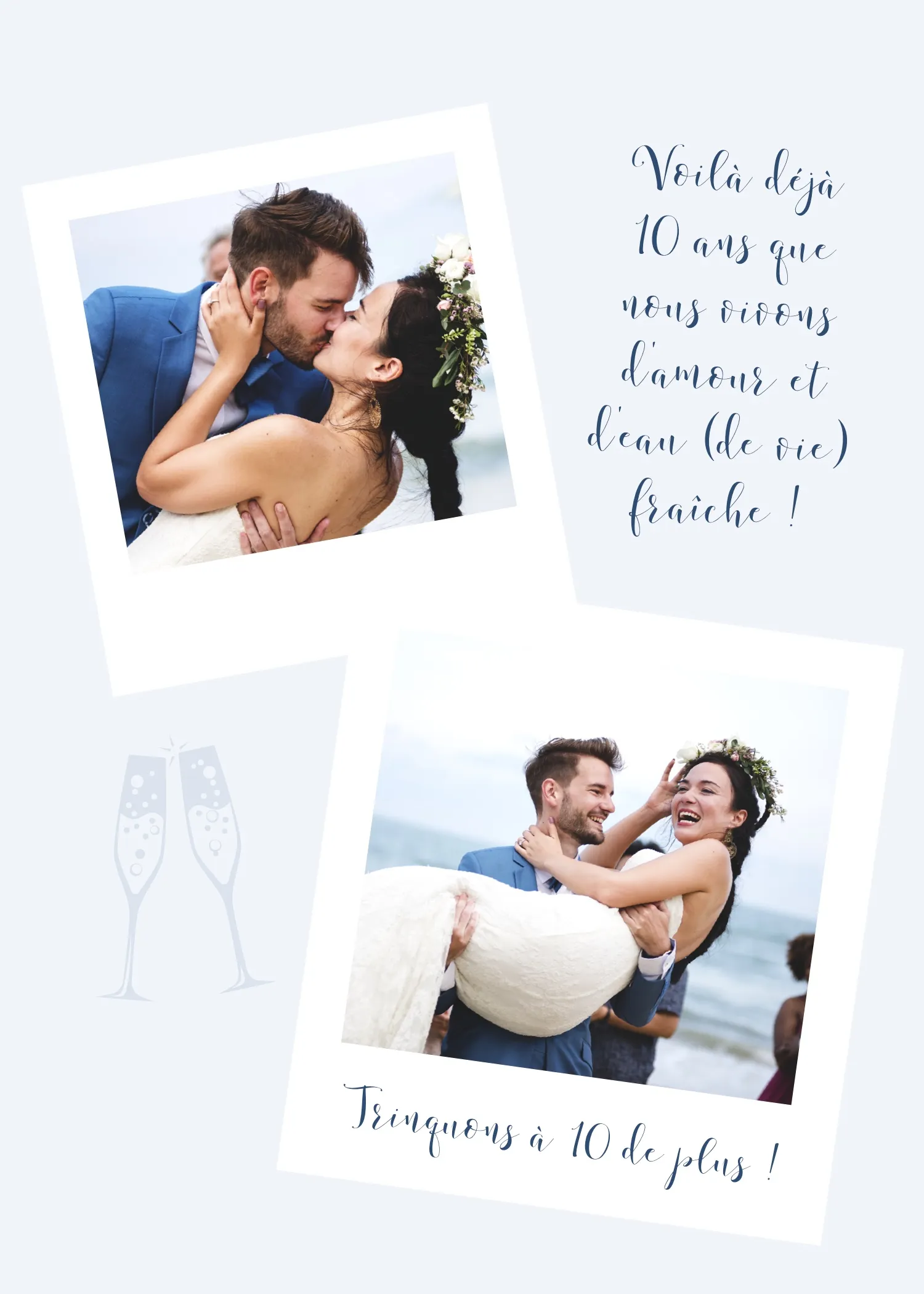 Blue and White Polaroid Wedding Anniversary Card
