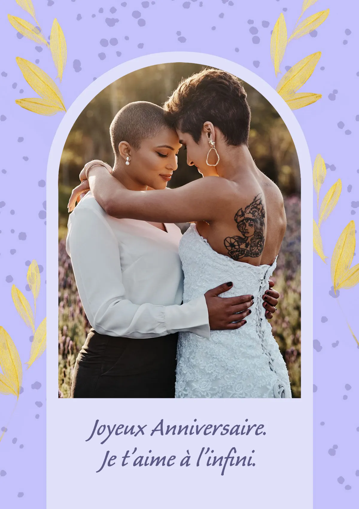 Purple gold Wedding anniversary Greeting card