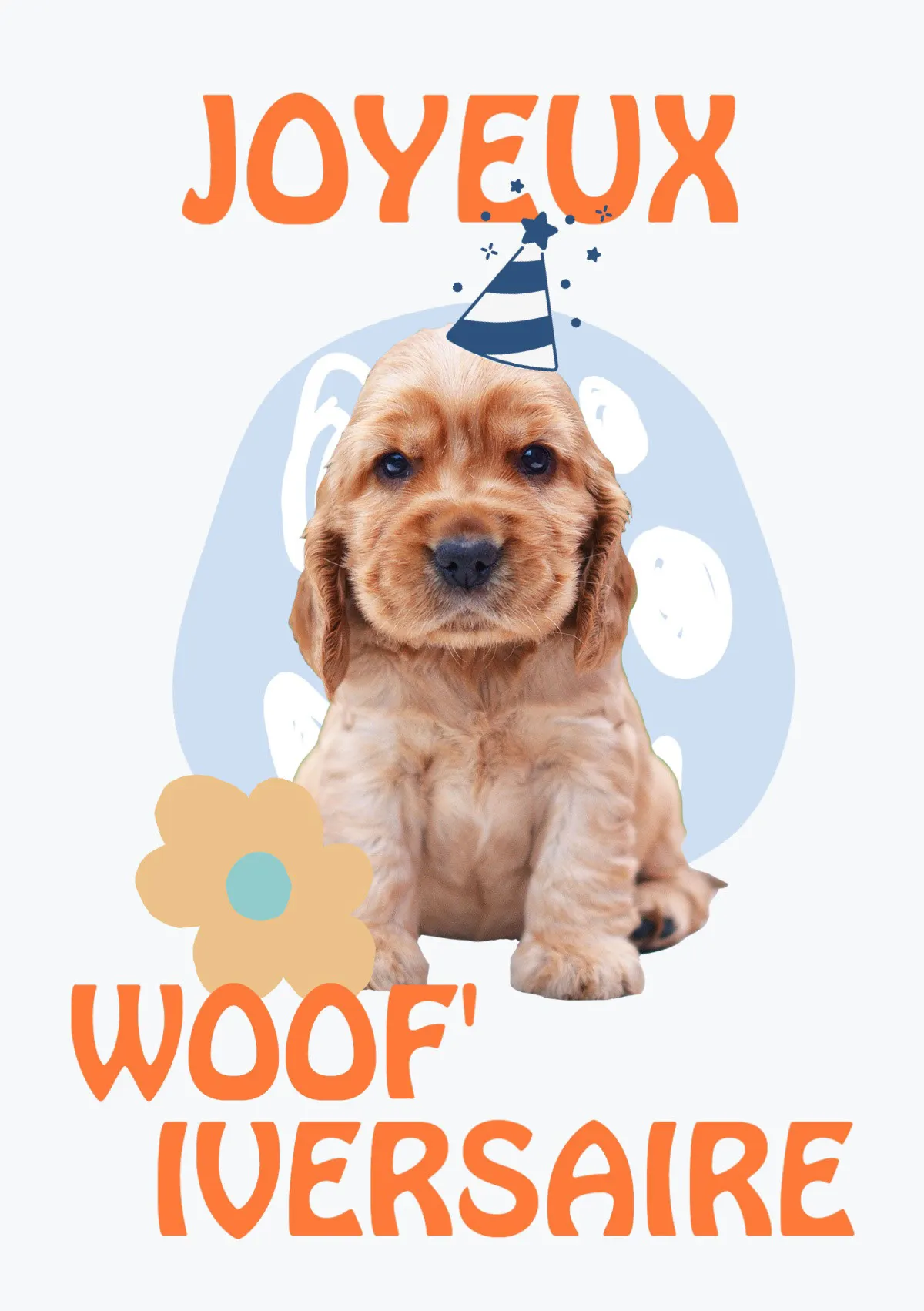 Orange Blue Cute Dog Birthday Card