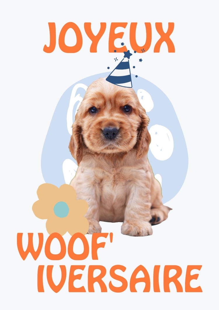 Orange Blue Cute Dog Birthday Card