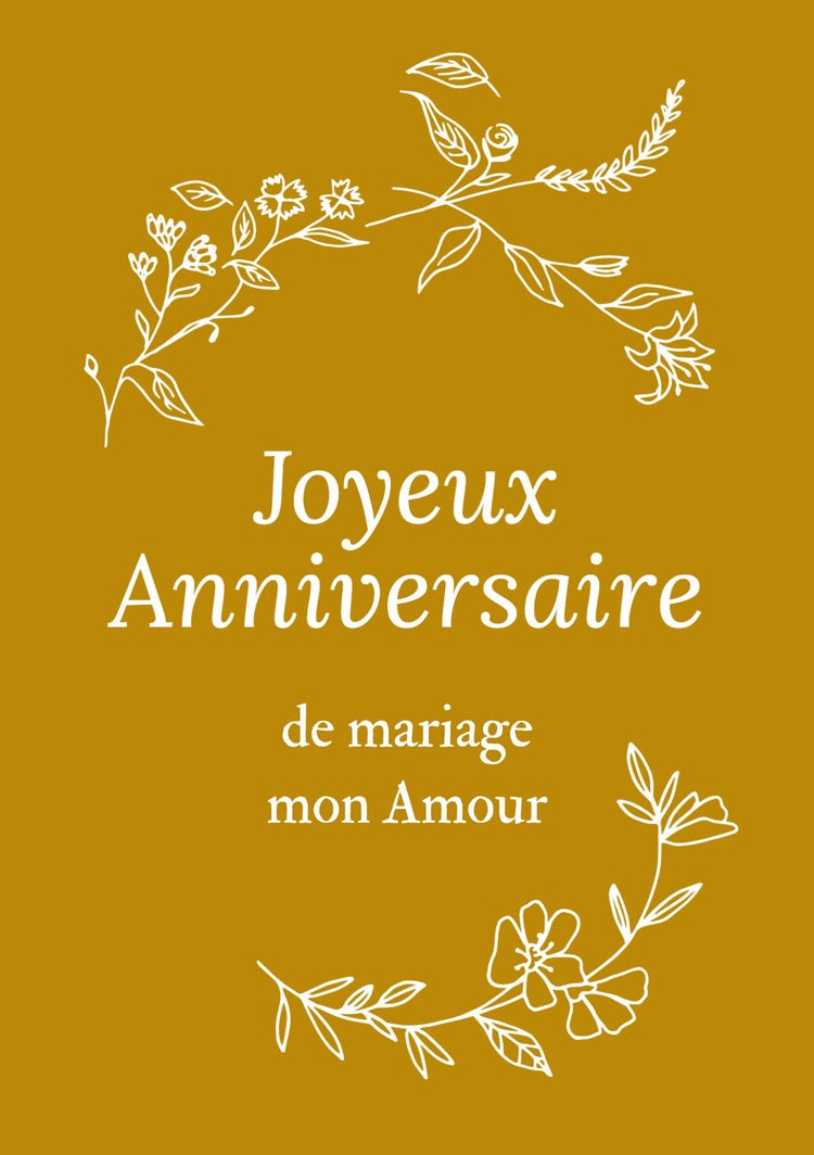 Golden Floral Wedding Anniversary Card
