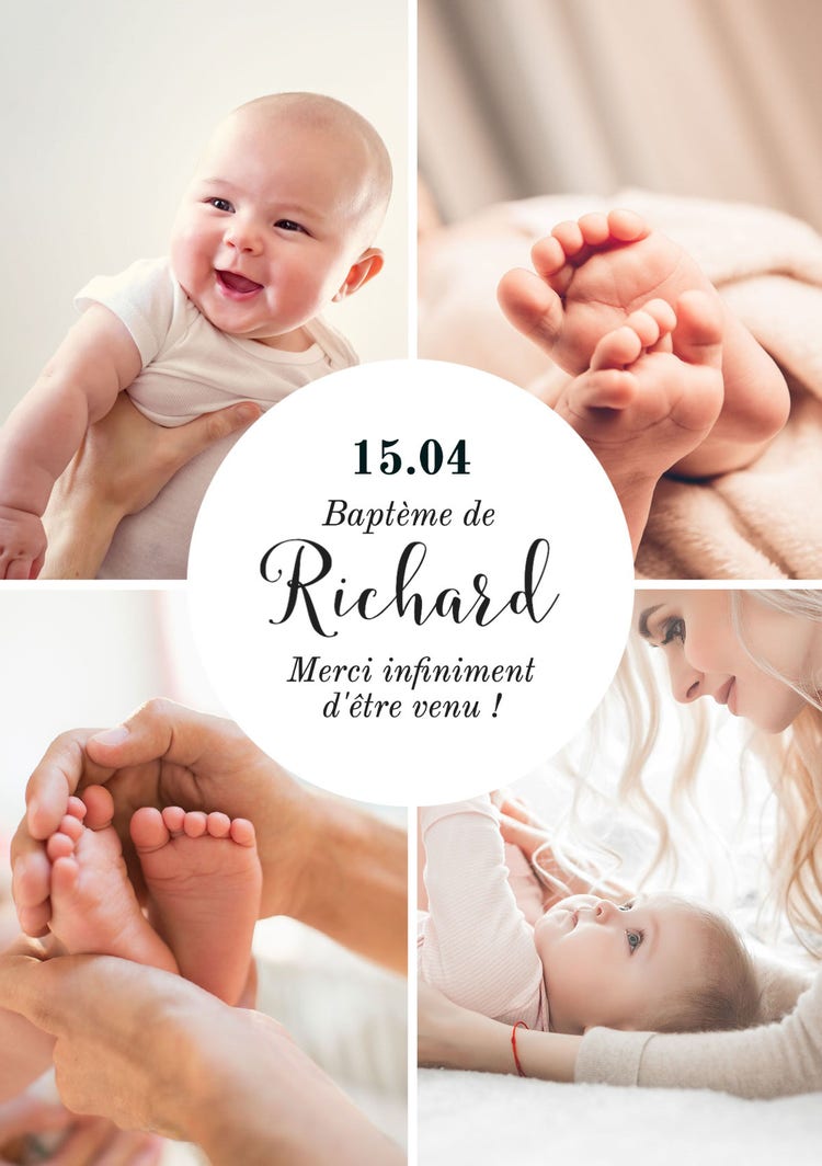 Photo collage baby boy christening thank you card