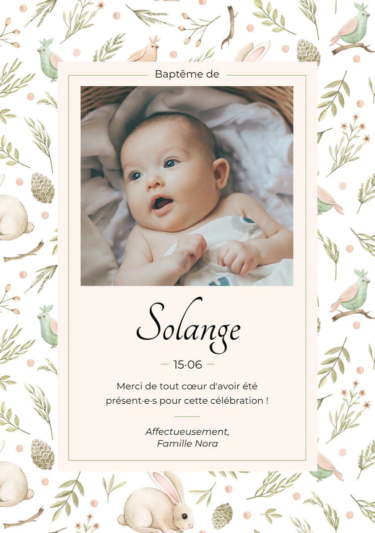illustrated baby portrait christening thank you card