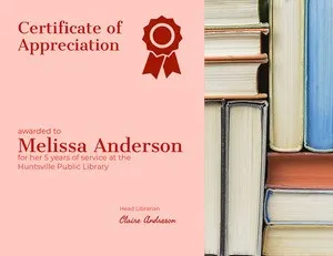 Library Certificate of Appreciation Certificate of Appreciation