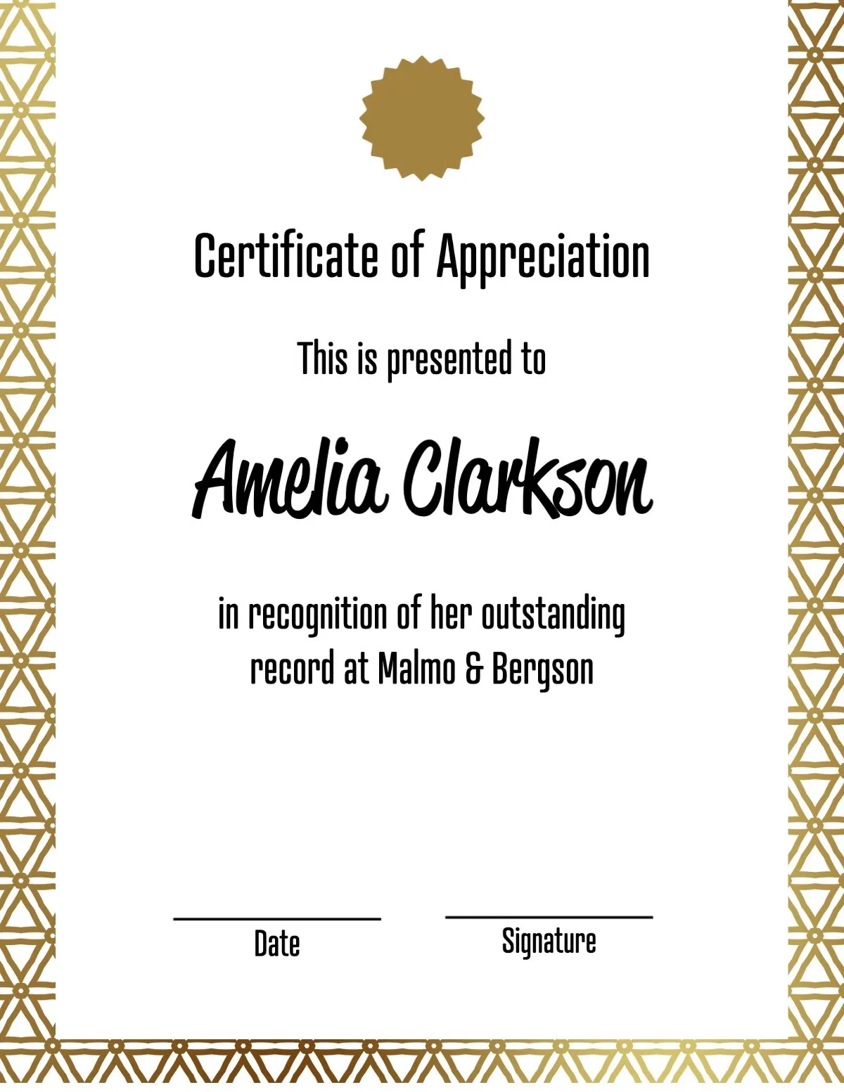 Gold & Black Certificate of Appreciation