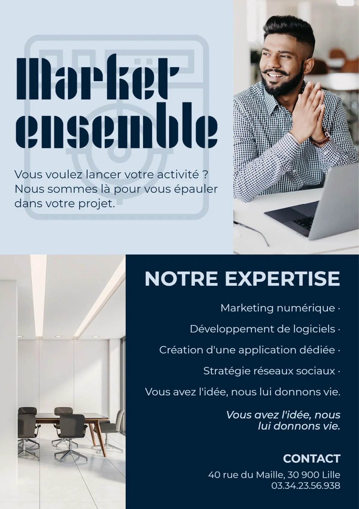 Blue Monochrome Marketing Business Flyer