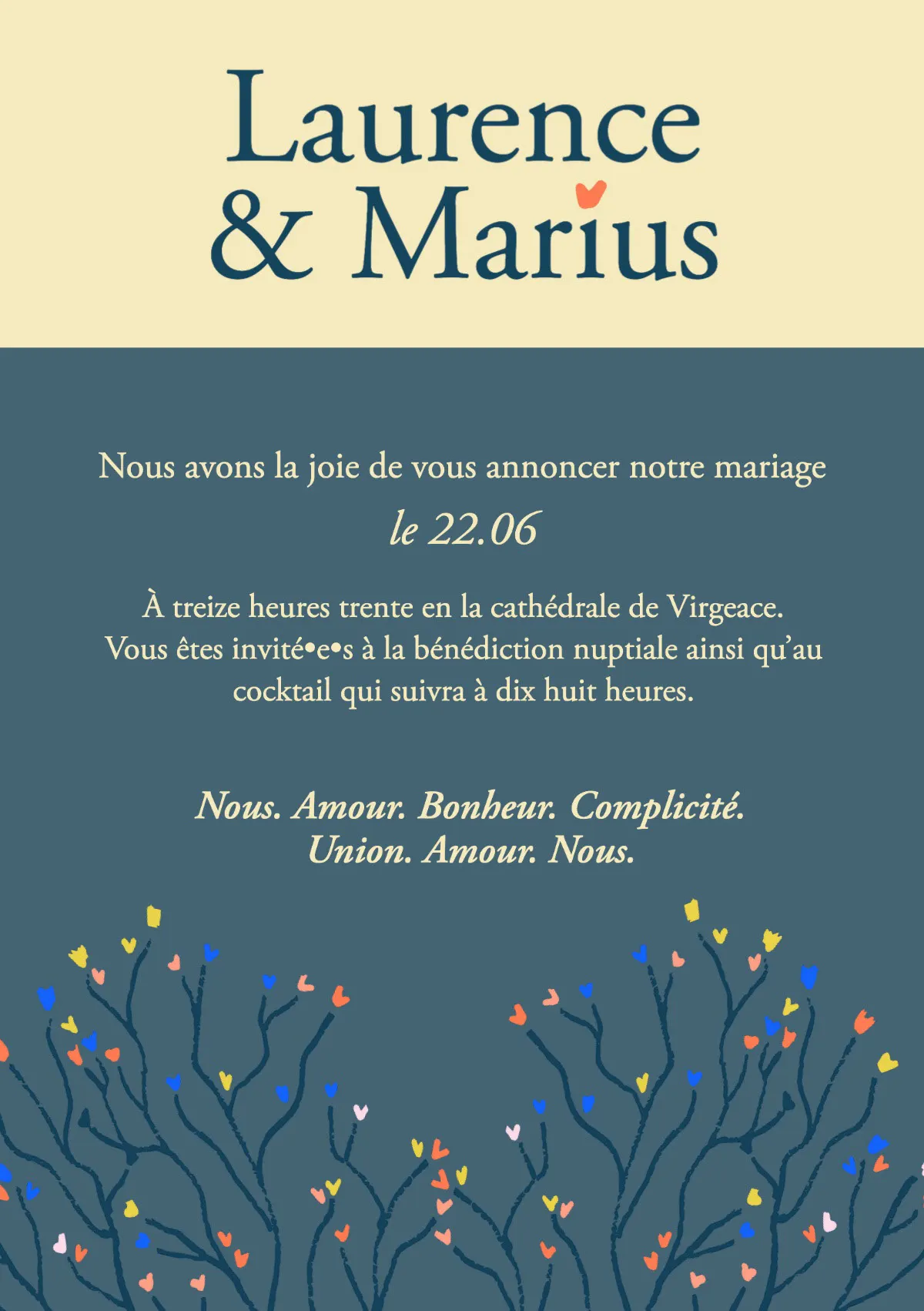 Dark blue and bright beige Wedding Invitation