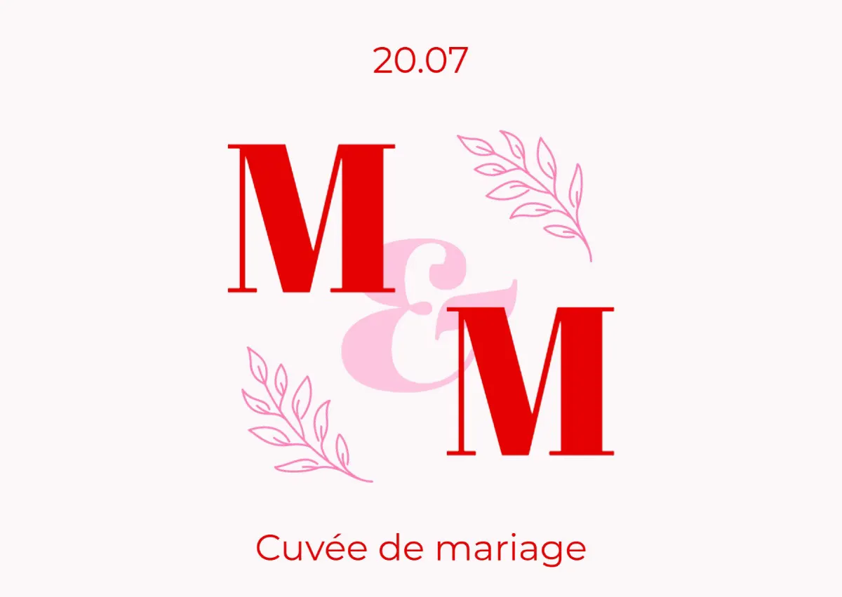 Red Pink Elegant Wedding Wine Label