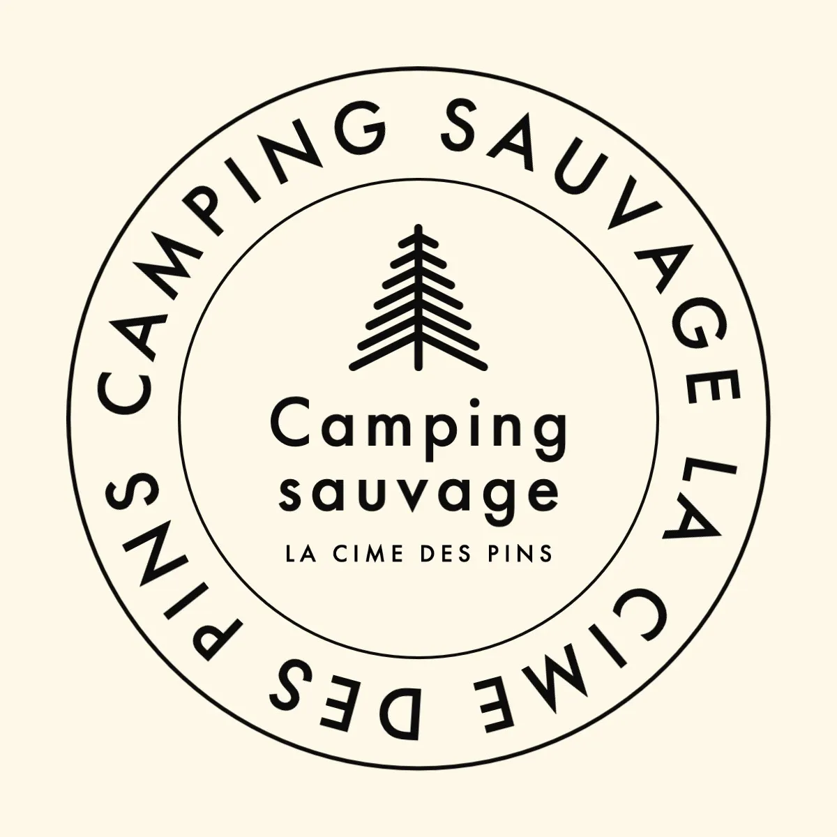 Beige and Black Circular Camping T-Shirt Design Logo