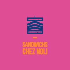 Pink orange blue sandwich logo