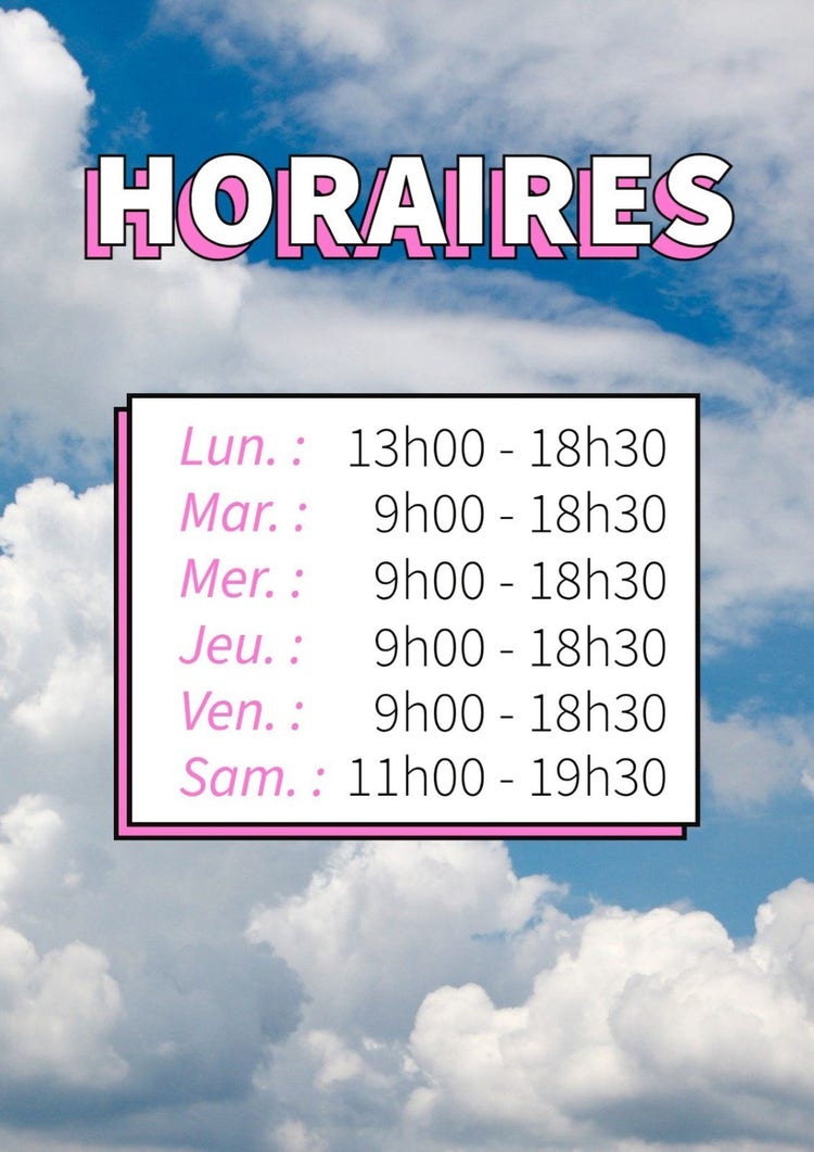 Cloudy Pink Opening Hours Flyer