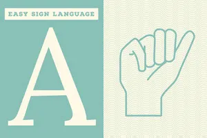 Blue, Light Toned Sign Language Letter, Flashcard Fiche mémoire