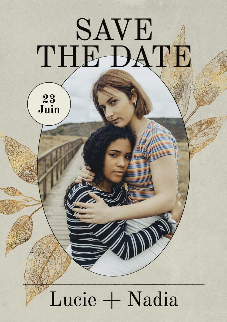 Grey Golden leafs Couple Save the Date Wedding Invitation