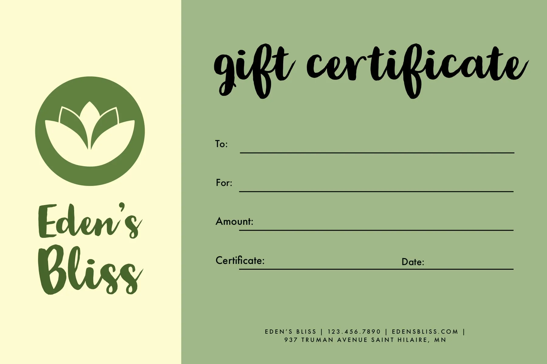 Green Simple Massage Gift Certificate