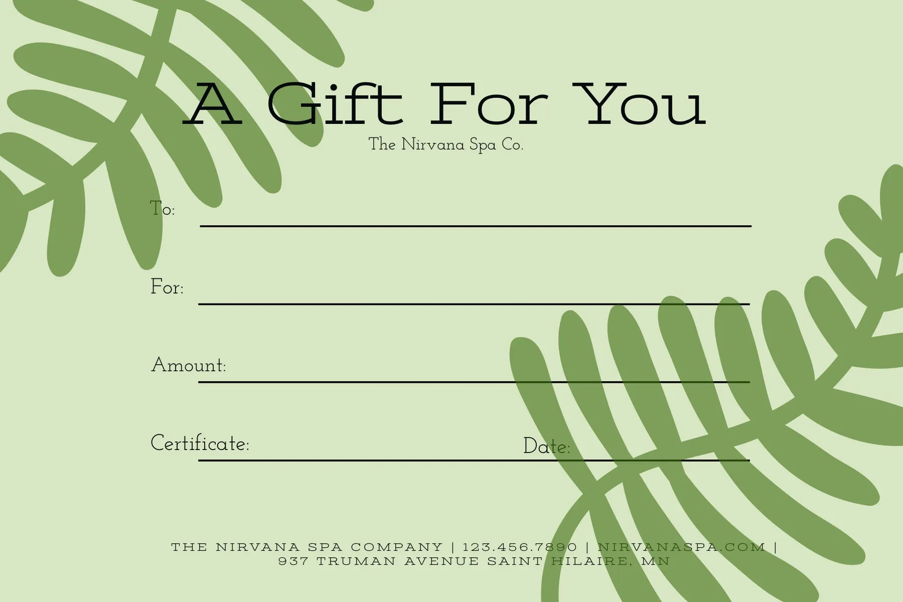Green Botanical Massage Gift Certificate