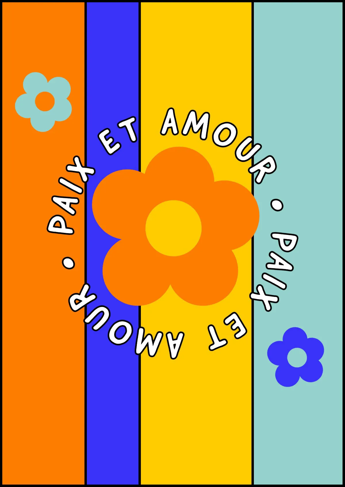 Colorful Groovy Love and Peace Quote Poster A3