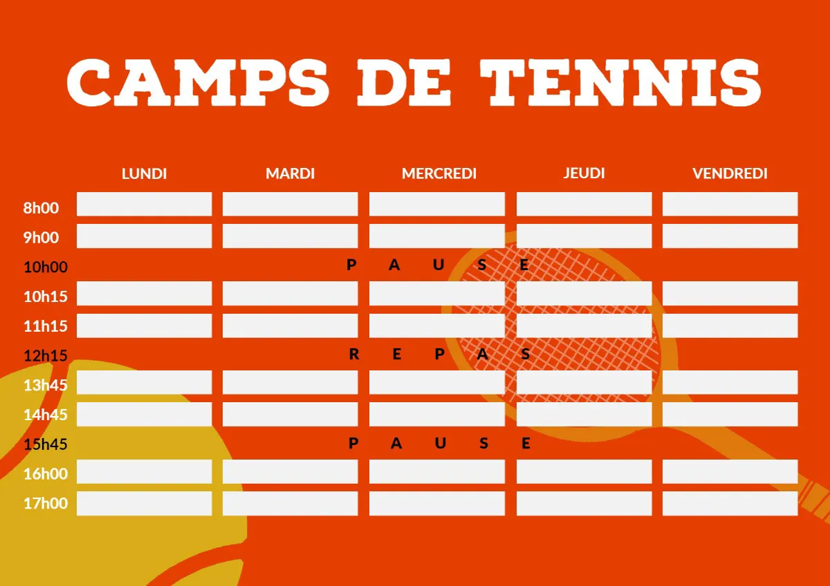 Orange Tennis Camp Illustrated Planner
