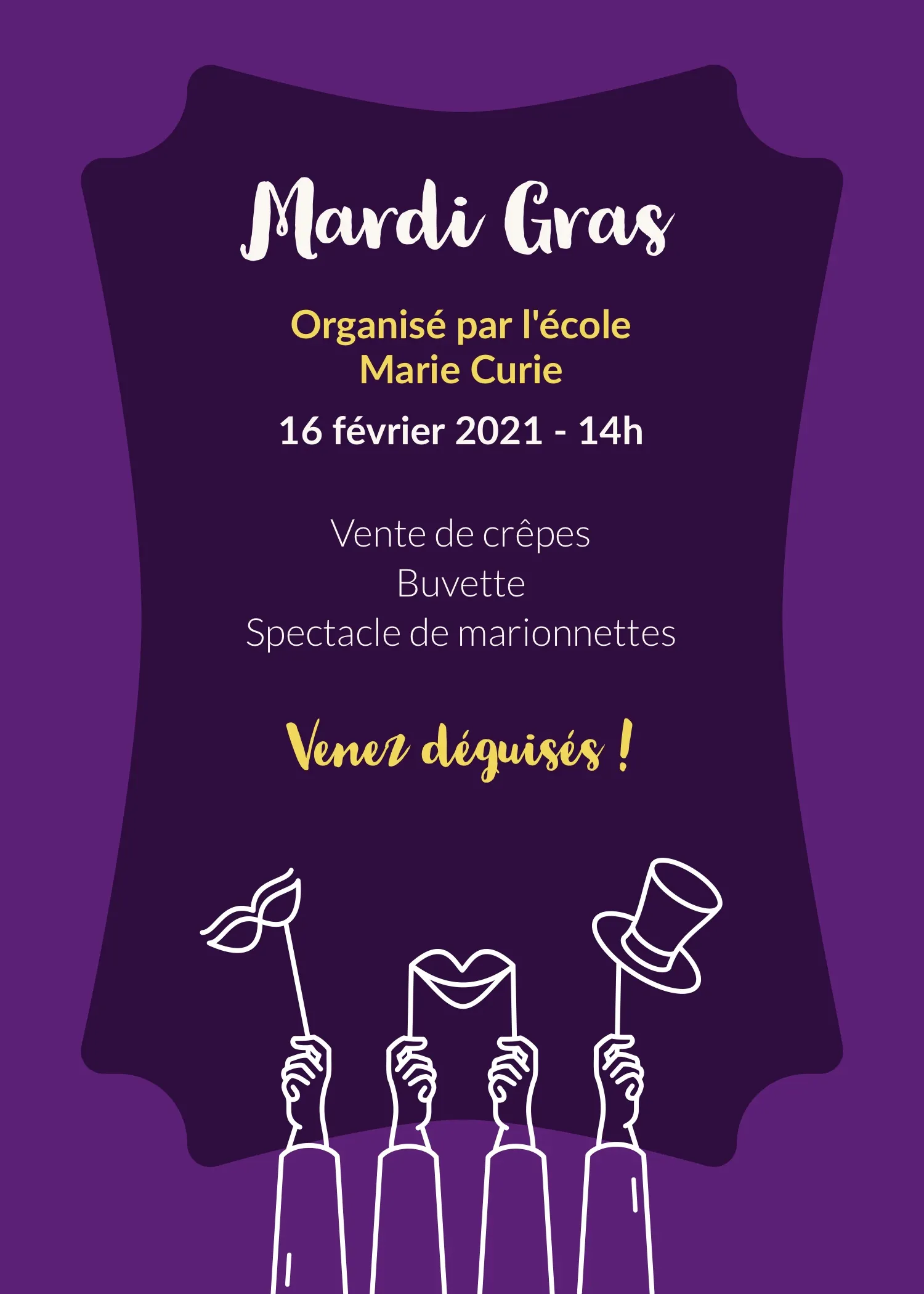 Purple and Yellow Mardi Gras Invitation Card  